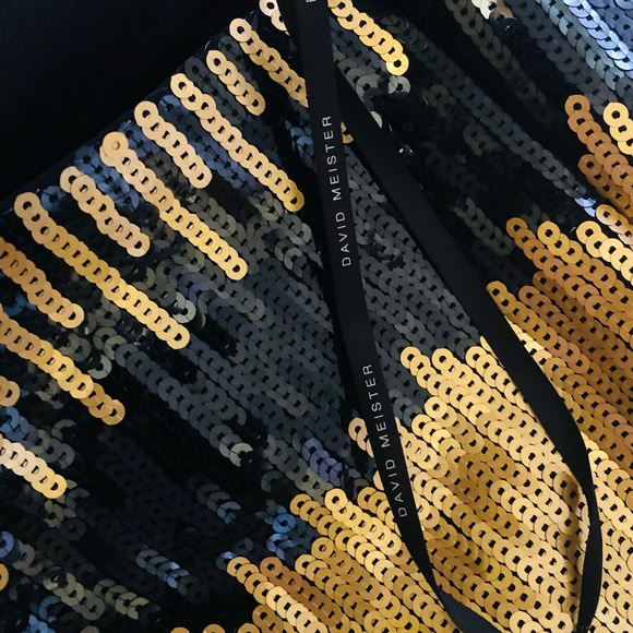 David Meister Evening Gown. Gold and Black Sequins. Jersey Fabric. Size 14. - Picture 14 of 15